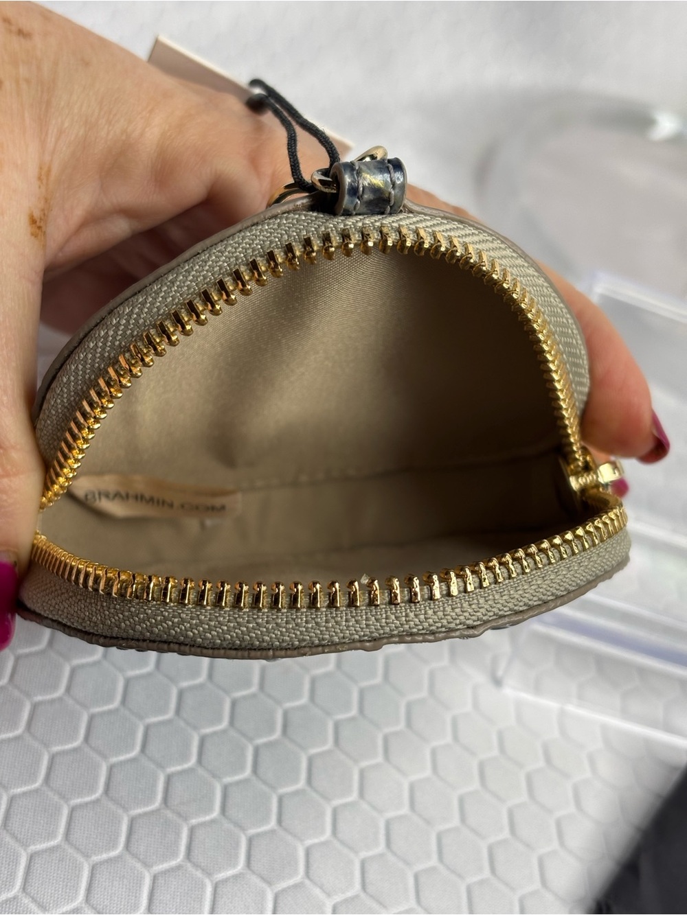 Brahmin Blue Round Croc-Embossed Coin Case Keychain - Picture 4 of 5